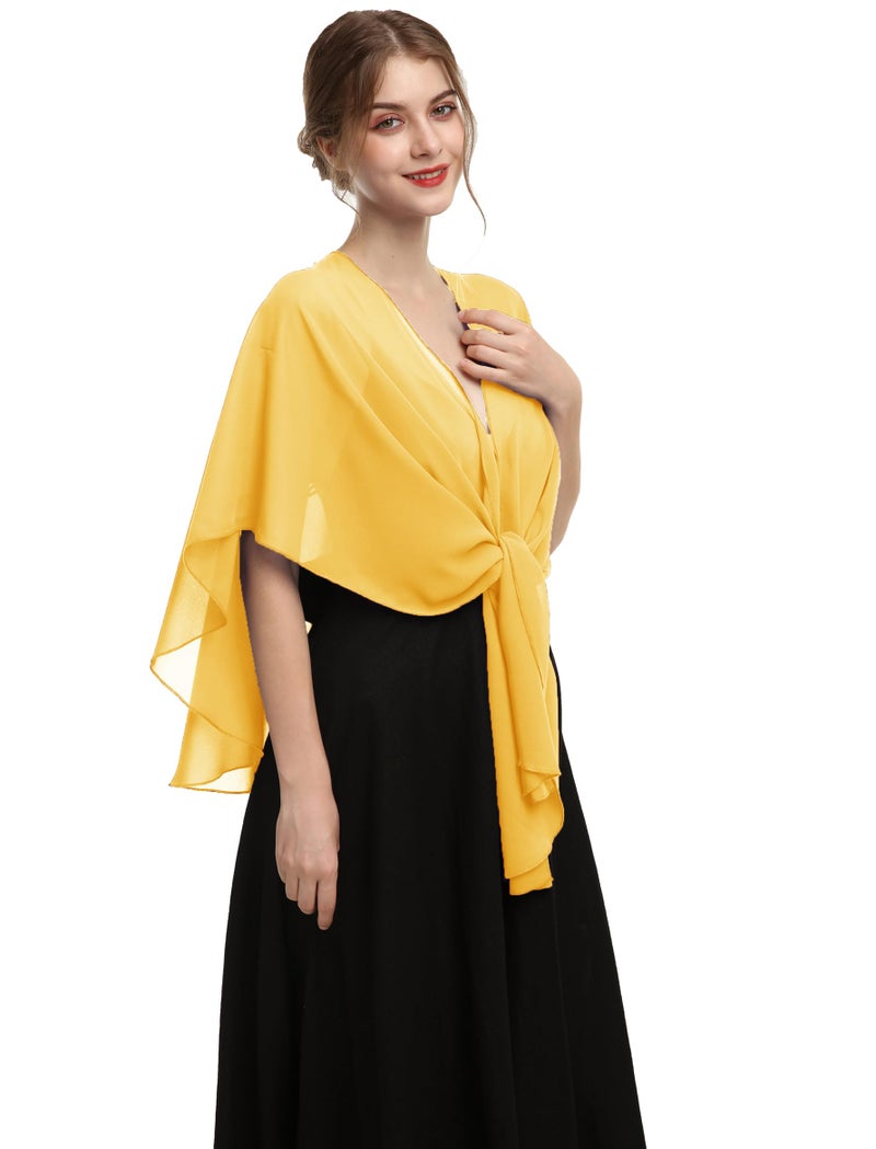 Hotshawl Womens Chiffon Shawls and Wraps, Wedding Party Shawl Scarf for Evening Dresses (Yellow Gold) - Image 1
